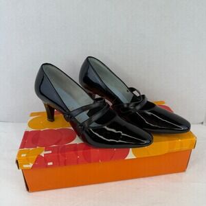 Connie Vintage Black Patent Leather Double Strap Mary Jane Heels Pumps Size 7 AA